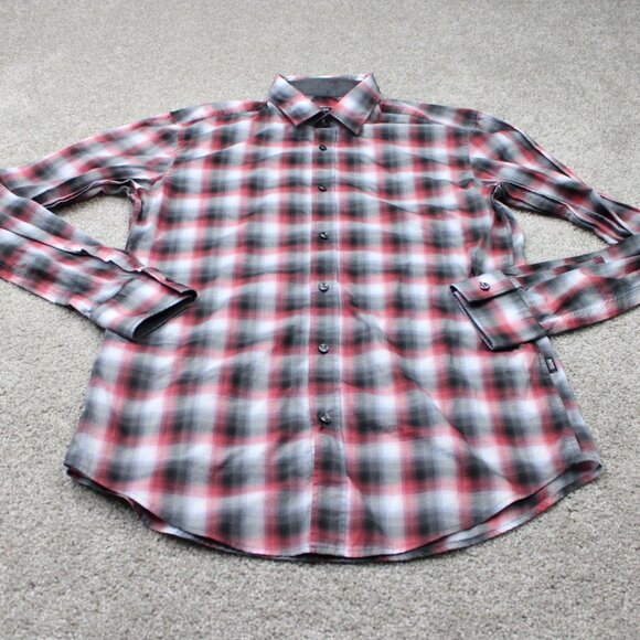 BOSS Hugo Boss Shirt Mens Medium Red/Black Ronni_2 Slim Fit Flip Cuff Cotton L/S - Picture 3 of 15